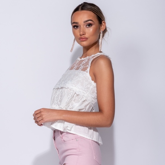 Alexa White Tiered Lace Tank Top - Picture 3 of 8